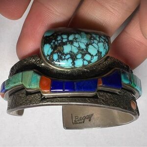 Vintage Navajo Native American Begay Large Multi-stone Cuff Bracelet